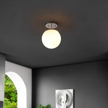 Marcel Bistro 7.75" Bohemian Farmhouse Iron/Frosted Glass LED Semi Flush Mount - JONATHAN Y